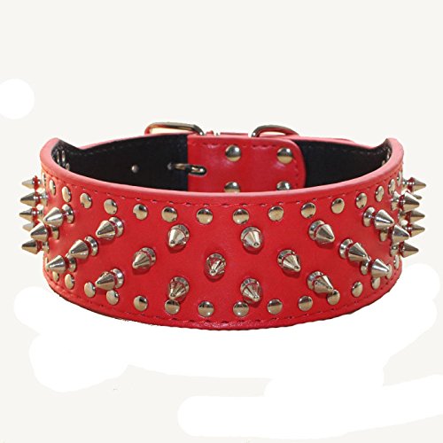 haoyueer Faux Leather Spiked Studded Dog Collar for Medium Large Dogs Pit Bull Mastiff Bully Boxer (M, Red)