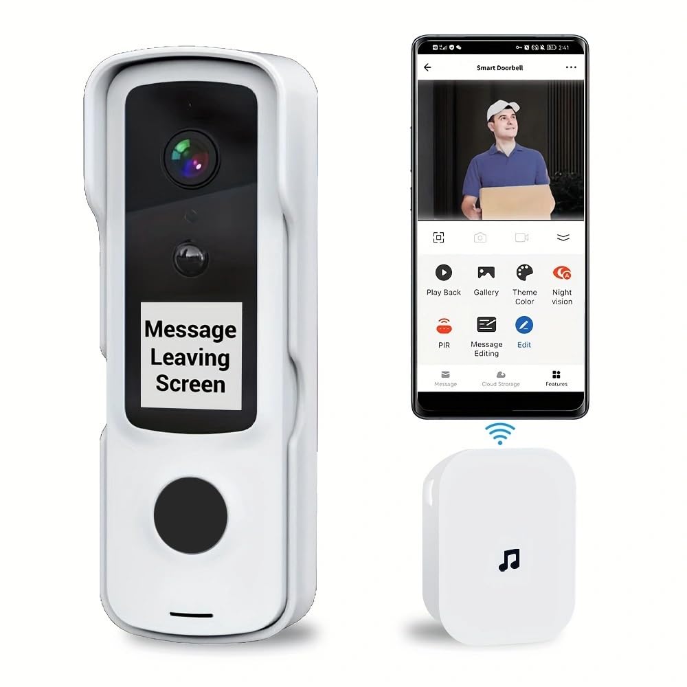 Photo 1 of Hipoink Video Doorbell Camera Doorbell Wireless with Editable Message Leaving Screen, Night Vision, Motion Detection, 2-Way Audio for Shop and House, Compatible Alexa,2.4G WiFi Stable Link (Black)