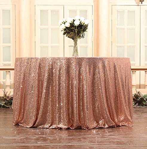 Eternal Beauty 305cm (120 inch) Round Sequin Tablecloth Wedding Party Banquet Table Cloths, Rose Gold