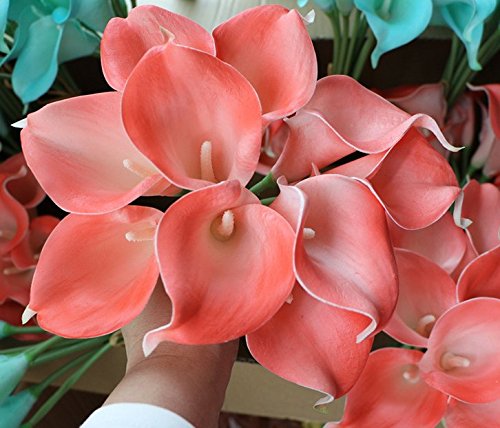 CTKcom Artificial Flower(20 Pack)- Calla Lily Bridal Wedding Bouquet Head Lataex Real Touch Flower Bouquets Wedding Party Home Garden Restaurant Decoration(Coral Pink)