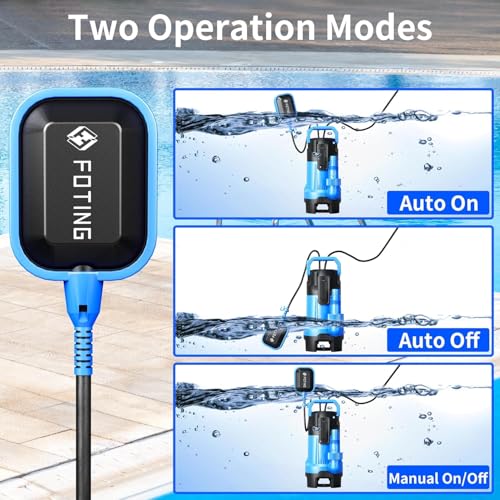 FOTING Sump Pump, High Flow Submersible Water Pump with Float Switch, Automatic Clean/Dirty Utility Pump for Basement Puddle Pool Tub Pond Draining, 1.5 HP, 6300GPH
