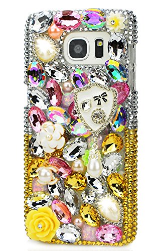 Samsung Galaxy A9 (2016) Case, STENES Luxurious Crystal 3D Handmade Sparkle Diamond Rhinestone Clear Cover with Retro Bowknot Anti Dust Plug - Shield Pearl Pendant Flowers / White&Gold