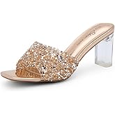 Shoe Land Clear Heels for Women – 3 Inch Chunky Heeled Mules, Transparent Slip-On Square Toe Slides | Dressy Clear Sandals for Wedding, Party & Casual Wear