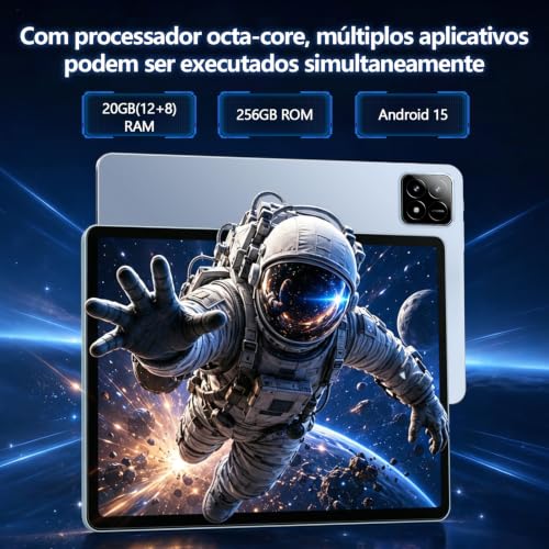 Tablet Xixaomiro S11 Pad 10.1" Android 15, 256GB ROM + 20GB RAM, Tela 120Hz, Octa-Core, Câmera 13MP + 5MP, Bateria 8000mAh, Kit com Teclado, Mouse e Caneta Stylus para Trabalho e Estudos (Azul)
