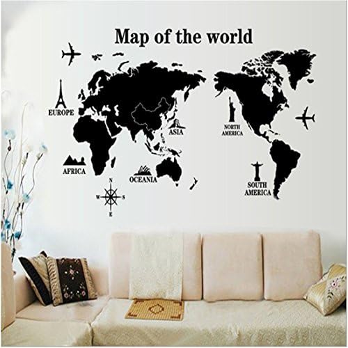 Wall Decals Stickers,Kredy "World Map"3D Home Kids' Room Wall Décor Removable DIY Wall Decal Sticker Art Mural for Kids Boys Girls Bedroom Living Room Office (Black)
