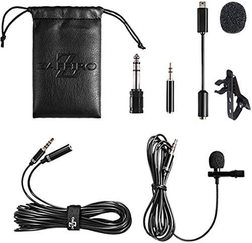 Lavalier Lapel Microphone Kit - Clip-on Omnidirectional Condenser Lav Mic for iPhone, iPad, Go Pro, DSLR, Camcorder, Zoom/Tascam Recorder, PC, Macbook, Samsung Android, Smartphones