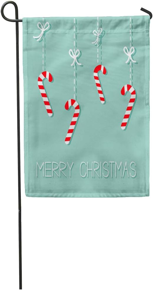 Semtomn Garden Flag Red Merry Christmas Hanging Candy Cane Dash Line Bow Flat Home Yard House Decor Barnner Outdoor Stand 12x18 Inches Flag