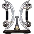 Swordmaster - 11" Silver Fire Blade Dual Fantasy Dragon Sword Daggers Knife With Stand New