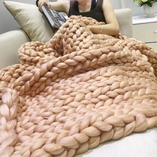 Super Bulky Extra Thick 100% Merino Wool Blanket Arm Knitting Chunky Knit Throw Blanket Giant Cable Knitted Bed Cover Bedspread Christmas Gift 51"x67"
