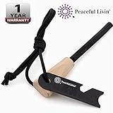 Peaceful Livin' Magnesium Fire Starter with Wood Handle and Steel Striker/Ruler/Bottle Opener - Ferrocerium Ferro Rod Flint Stick Campfire Tool Kit - Outdoor Emergency Survival Camping Set