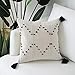 Bigcozy Tassels Boho Throw Pillow Cover - Square Decorative Pillows Hand Woven Moroccan Tribal | Neutral Beige with Black Geometric Pillow Case Pillowcase for Sofa Couch Bedroom 18x18 Inches