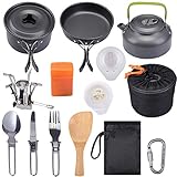 G4Free Camping Cookware Mess Kit, Lightweight Pot Pan Kettle Fork Knife Spoon Kit for Backpacking, Outdoor Camping Hiking and Picnic