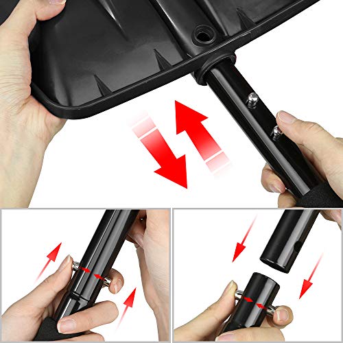 IPSXP Snow Shovel,Detachable Plastic Snow Shovel with Stainless Steel Pole and Aluminum Edged Wide Blade Shovel, Perfect for Car Driveway, Camping and Outdoor Emergency (Black)