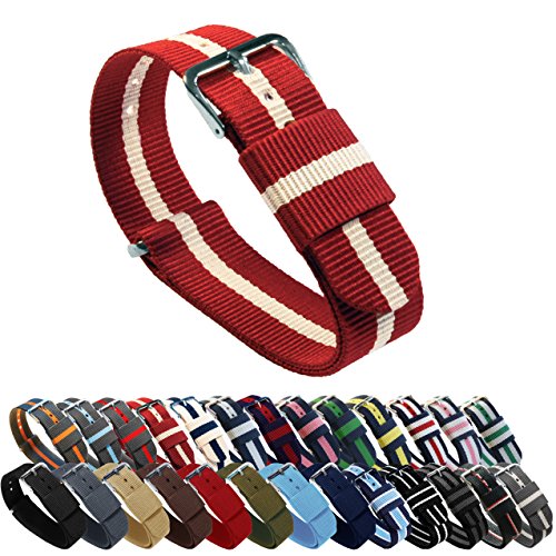 BARTON Watch Bands - Choice of Color, Length & Width (18mm, 20mm, 22mm or 24mm) - Crimson/Khaki 22mm - Standard Length