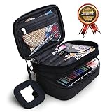 Portable Makeup Bag Double Layer Toiletry Cosmetic Brush Organizer with Mirror for Women Black Multifunctional Travel Bussiness Home (Small, Black)