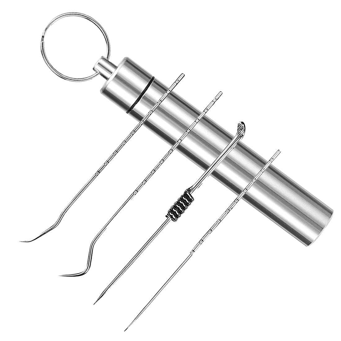 Polly Online 1 Set Titanium Toothpicks with Toothpick Holder Reusable Floss Tooth Picks Set Outdoor Picnic and Camping ToothPicks