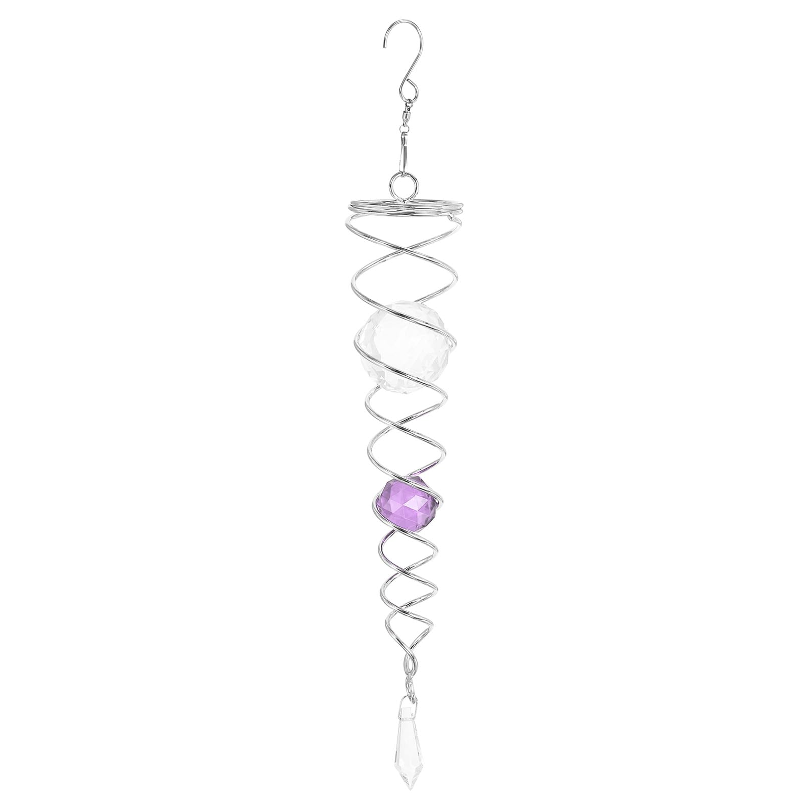 PATIKIL 13 Inch Gazing Ball Spiral Tail, Stainless Steel Wind Spinners Stabilizer with 2 Glass Balls Prism and Hanging Swivel Hook for Indoor Outdoor Garden Decoration, Purple
