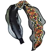 DILBABA Women's Fashion Headbands - Vintage Ethnic Style Wide Knot Hair Accessories For Women (27-Black Gauze, One Size)