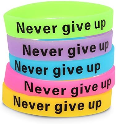 Never Give up Silicone Wristbands, Glow-in-the-dark Rubber Bracelets(5pc)