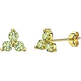 Michooyel Dainty Trio Earrings Studs 18K Gold Plated 925 Sterling Silver Peridot Garnet Fine Jewelry for Women