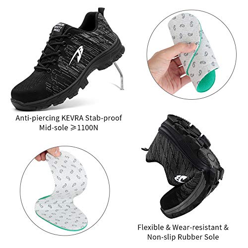 Men Steel Toe Safety Work Shoes,Mesh Breathable Lightweight Comfortable Steel Toe Shoes, Puncture Proof Slip Resistant Industrial Construction Shoes,Casual Outdoor Athletic Fashion Sports Sneakers
