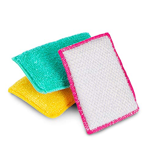 Smart Design SmartCloth Scrub Sponge w/Antimicrobial Odorless Fibers - Ultra Absorbent - Soft & Scrubber Side - Cleaning, Dishes, Hard Stains - Kitchen (Non-Scratch 3 Pack) [Yellow, Green, Pink] - Thumbnail 4