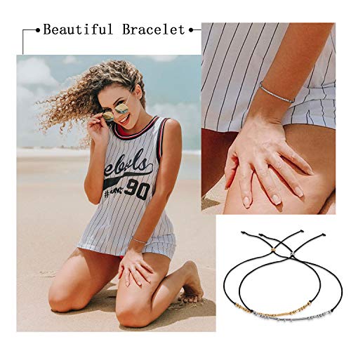 XquiziFit Morse Code Bracelet 3mm Silver Beads on Silk Cord Jewelry Gift for Women, Cute Bracelet with Special Meaning
