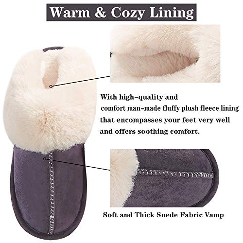 Women's Fur Slippers Slip on Fluffy Warm Soft House Slippers, House Shoes by WATMAID