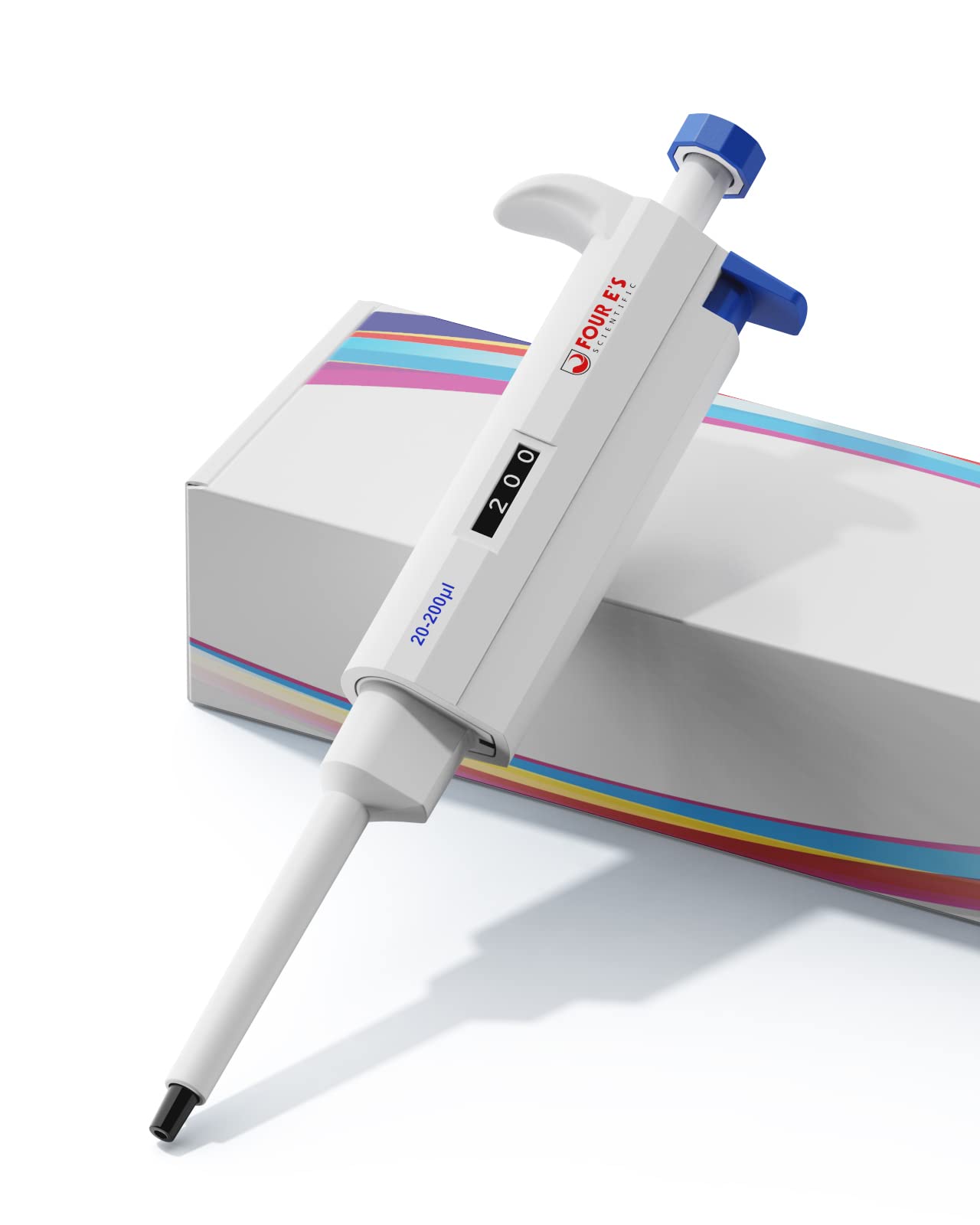 Single Channel Pipettes, 200μl Lab Micropipette Manual Pipettes, Four E's Scientific Adjustable Volume Pipette/Micropipette, 20-200μl