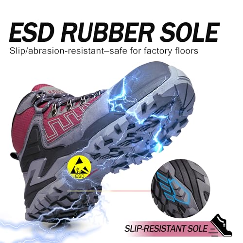 KOIFISH Botas de Seguridad para Hombre Mujer S3 Impermeable Botas de Trabajo Punta Compuesta Antideslizante Antiestático Calzado de seguridad de Caña Alta