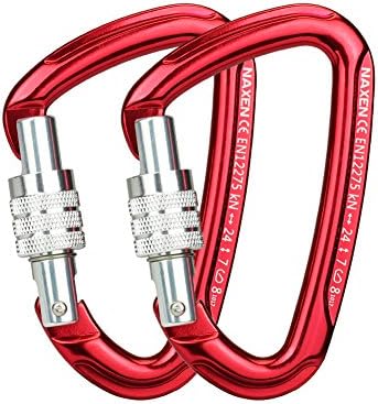 NAXEN 24kN Locking Carabiner Climibng Carabiner CE Certified D Shape Screw Gate (Pack of 2)
