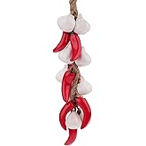 Woration Ceramics Artificial Fake Red Chili & White Garlic Mixed String Faux Pepper Hanging Vegetable Decoration Props for Garland Harvest Cabinet Home Kitchen 1Pack