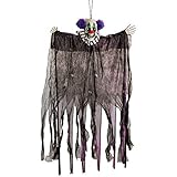 Halloween Haunters 3 Foot Hanging Scary Circus Clown Ghoul with Evil Red Flashing LED Eyes Prop Decoration - 1/3 Life-Size Scale, Spooky Purple and Black Attire - Haunted House, Entryway Party Display