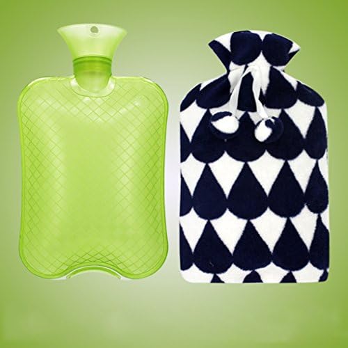 Hot water bag, natural rubber and cartoon soft cloth to keep warm and comfortable ( Color : Green )
