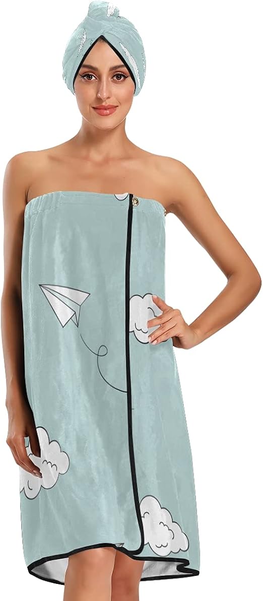Velcro Towel Wrap For Women Colorful Paper Airplanes Flying Large Bath