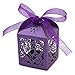 KPOSIYA 70 Pack Love Heart Laser Cut Wedding Party Favor Box Candy Bag Chocolate Gift Boxes Bridal Birthday Shower Bomboniere with Ribbons