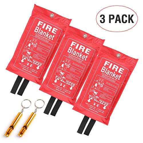 YINGJEE Fire Blanket Emergency, Fiberglass Fire Suppression Blanket for Kitchen, Guardian Fire Blankets for People, Flame Retardant Protection for Fireplace, Grill, Car, Camping, 4040 in, 3 Pieces