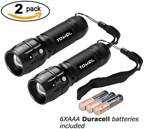 TOMOL Adjustable Focus Mini LED Tactical Flashlight Torch, CREE LED, Zoomable, Small Flashlight, Super Bright, DURACELL Batteries Included 2-Pack