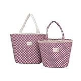 RRRLJL Polka Dot Large Useful Linen Cotton 2pc Fashion Lunch Tote Bag Insulated Lunch Bag Grocery Bags with Zipper (Purple)