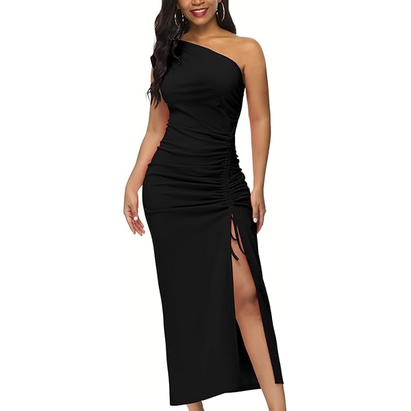 designer long black dresses Black Satin V-neck Evening Gowns Long Slit Prom Dresses