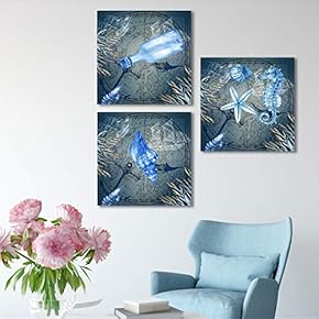 3 Panel Canvas Wall Art Nautical Map Pictures Home Wall Decorations for Bedroom Living Room Paintings Canvas Prints Framed - 12"x12"x3 Panels