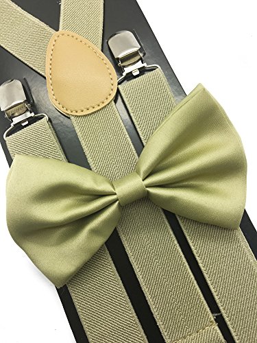 Beige Color Wedding Accessories Adjustable Bow Tie & Suspenders