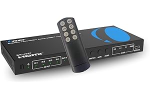 OREI 8K 4-Port HDMI Audio Extractor Switch 4x1 with eARC/ARC Support – 48Gbps HDMI 2.1, 4K@120Hz, Dolby Vision, Dolby Atmos, CEC, HDR10+, eARC to HDMI Output for AV Receiver, Remote Control – BK-4927