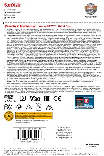 SanDisk 256GB Extreme microSDXC, U3, C10, V30, UHS 1, 160MB/s R, 90MB/s W, A2 Card, for 4K Video Rec on Smartphones, Act