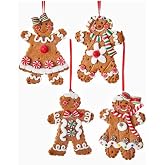 Kurt Adler Gingerbread Cookies Boy and Girl Christmas Holiday Ornaments Set of 4 Claydough