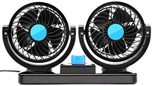 Xindell 12V Car Cooling Fan with 360° Rotatable Dual Head Adjustable Speed Dashboard and Detachable Velcro Tape