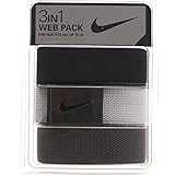 Nike Sport One Size Fits All Swoosh Buckle Web Belt 3 Pack (Black/White/Grey)