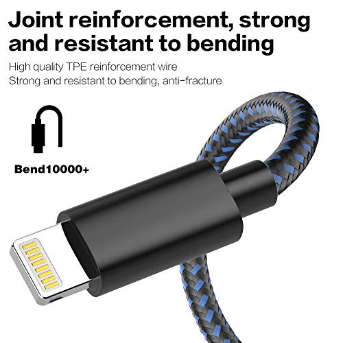 image for TNSO Phone Cable 5Pack 3FT 3FT 6FT 6FT 10FT Nylon Braided USB Charging