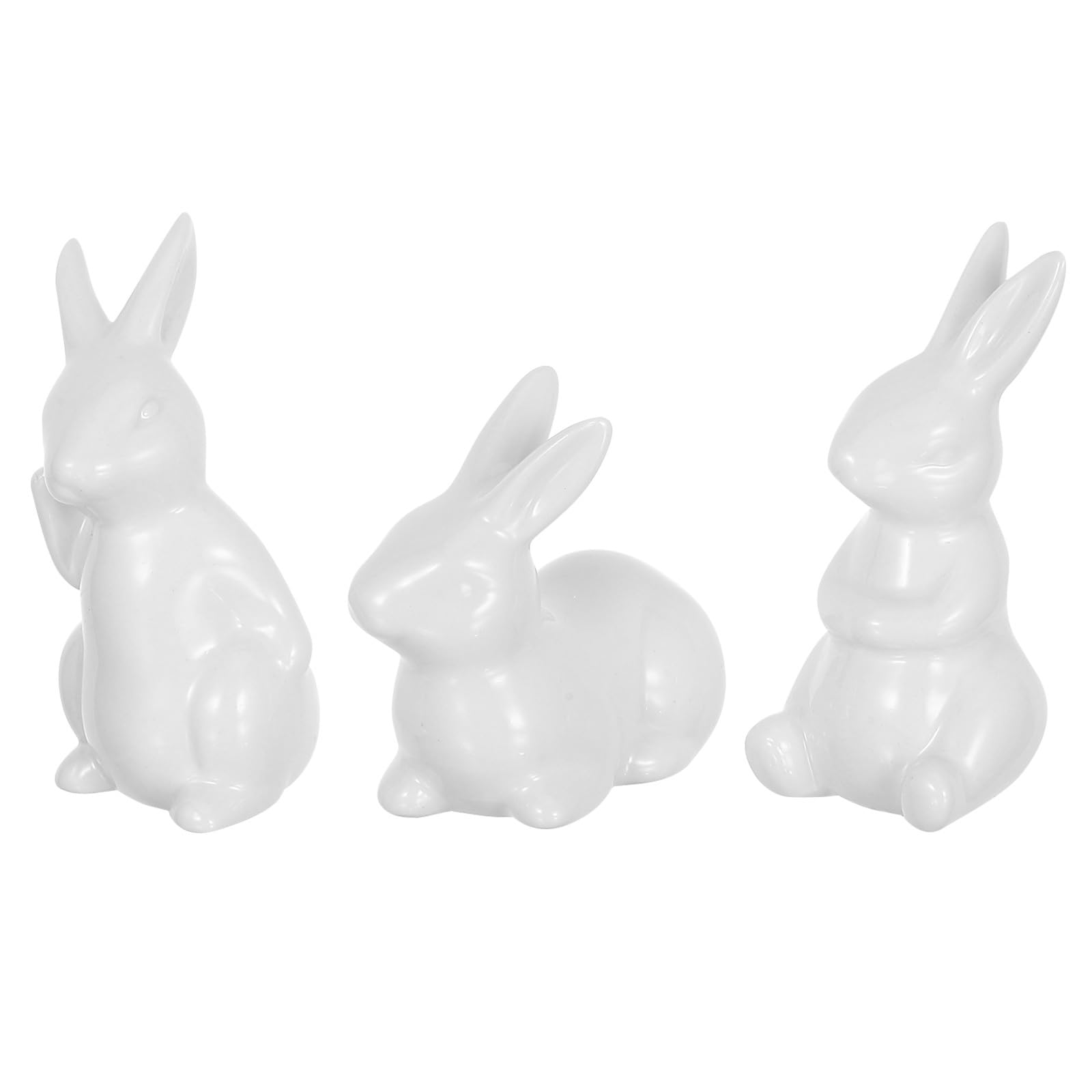 Happyyami Ceramic Rabbit Ornaments 3Pcs Mini White Bunny Figurines for Home Decoration Easter Tabletop Accents