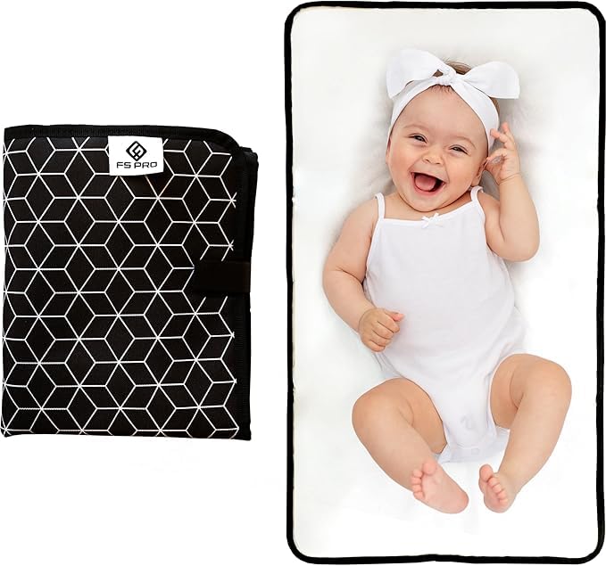 FS Pro Baby Portable Nappy Changing Mat – Foldable Travel Wipe Clean Large Waterproof Change Mat Padded (Black)